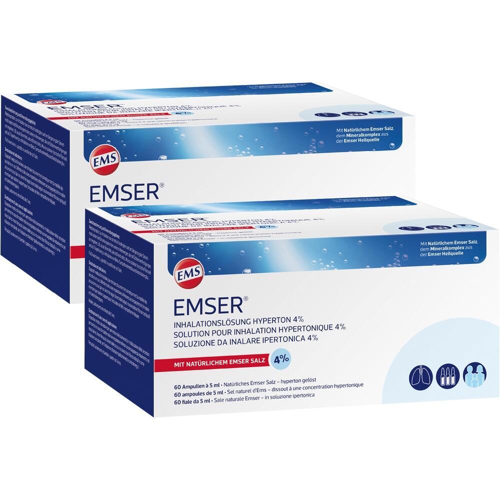 Zwei Packungen mit Emser Inhalationslösung stehen nebeneinander.