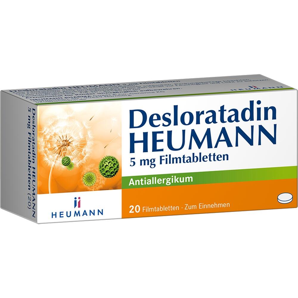 Verpackung von Desloratadin Heumann, ein Medikament gegen Allergien.