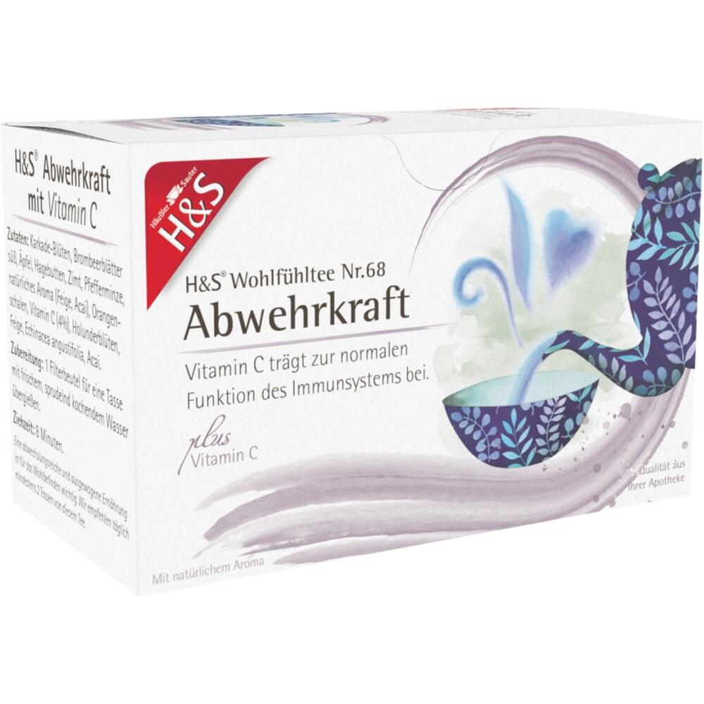 Packung Tee mit Vitamin C für Immunsystem, mit Blüten-Abbildung.