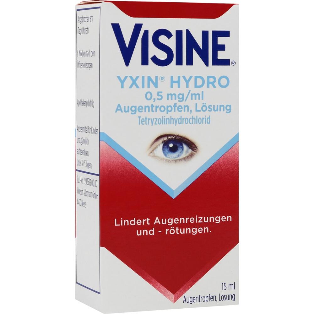 Verpackung von Visine Augentropfen zur Linderung von Augenreizungen und Rötungen.