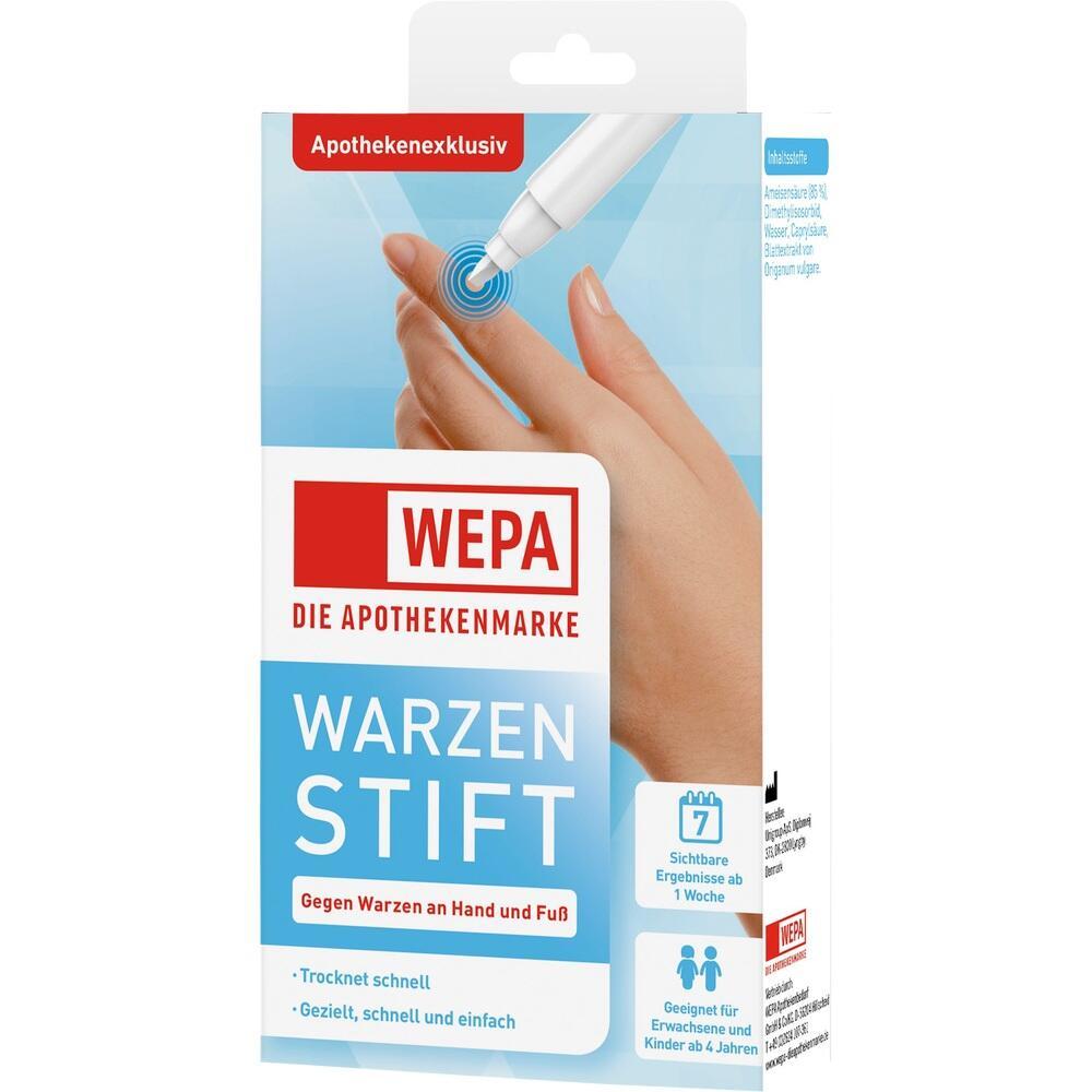 Eine Verpackung für einen Warzenstift mit einem Bild einer Hand.