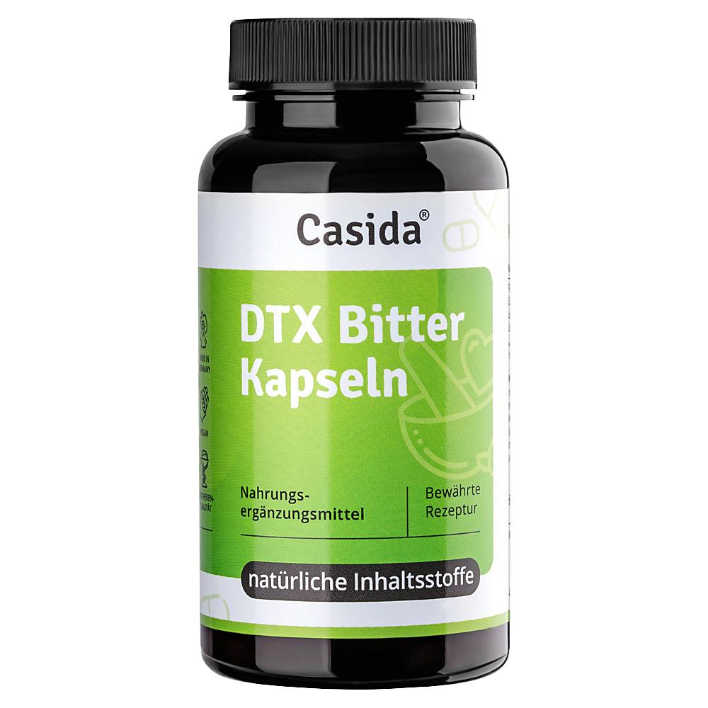 Schwarze Dose mit gr&uuml;ner Etikette: "DTX Bitter Kapseln" und "nat&uuml;rliche Inhaltsstoffe".