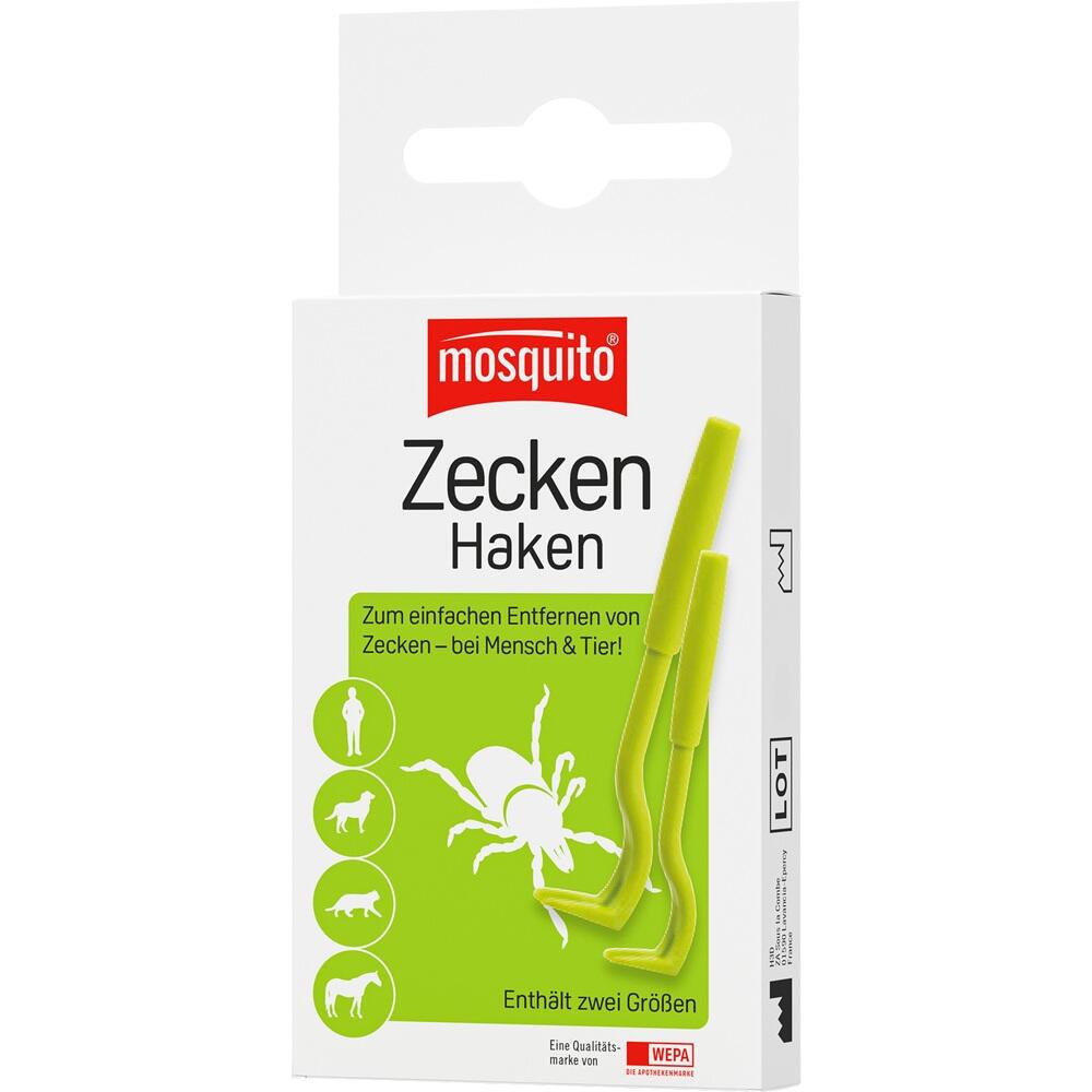 Eine Packung mit zwei grünen Zeckenhaken zum Entfernen von Zecken.