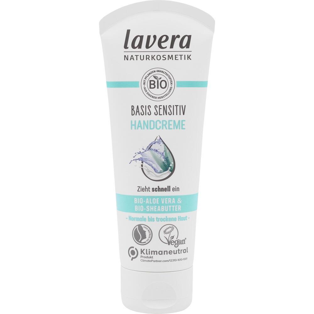 Weiße Tube mit Lavera Handcreme für sensible Haut.