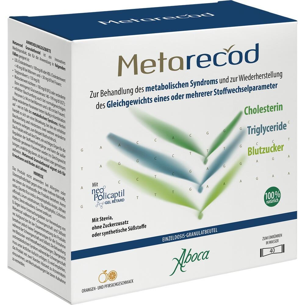 Verpackung von Metarecod zur Unterstützung bei Stoffwechselproblemen.
