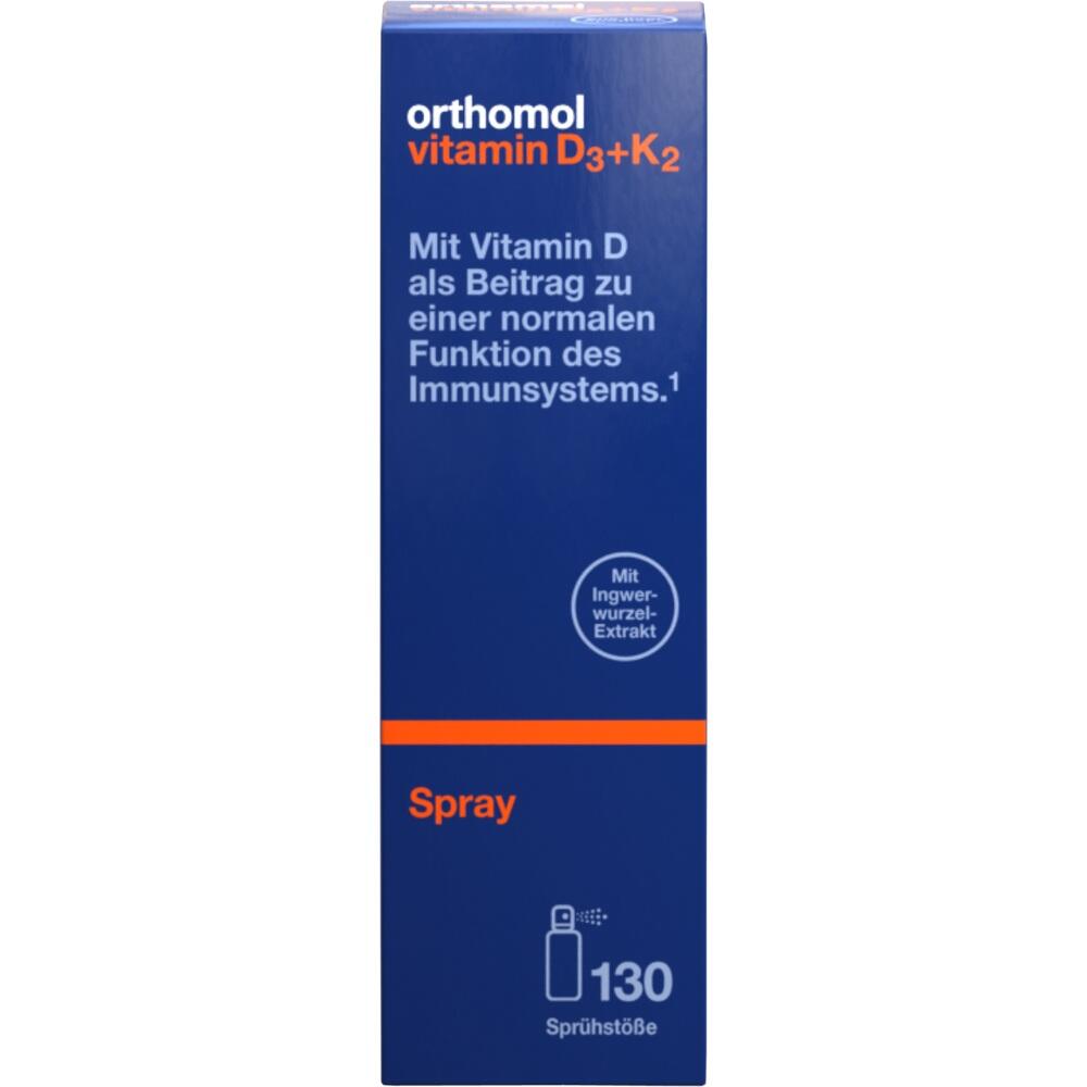 Blauer Karton von Vitamin-D3+K2-Spray mit 130 Sprühstößen.