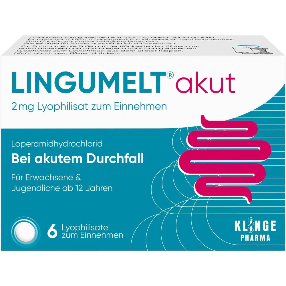 Verpackung eines Medikaments gegen akuten Durchfall für Personen ab 12 Jahren.