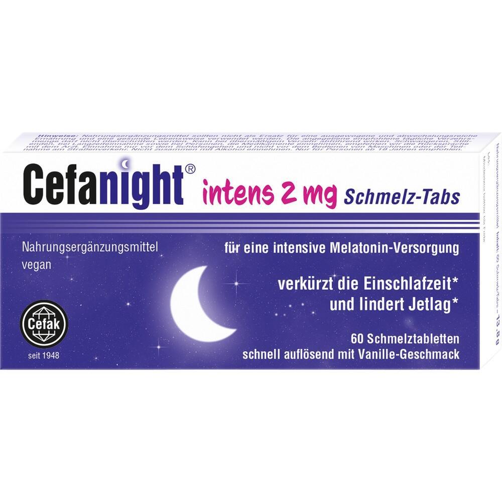 Die Packung zeigt Tabletten zur Unterst&uuml;tzung des Schlafs mit Melatonin.