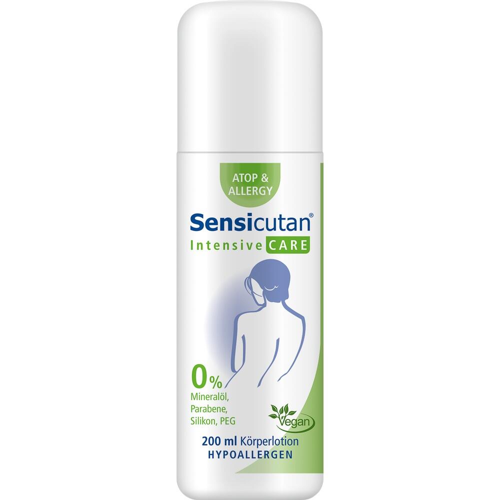 Weiße Flasche Körperlotion mit grünem und blauem Text und einem Logo für Veganer.