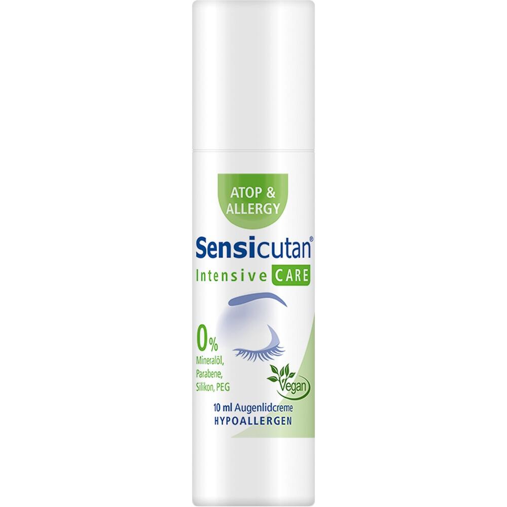 Weiße Tube mit SensiCutan Augenlidcreme, hypoallergen und vegan.