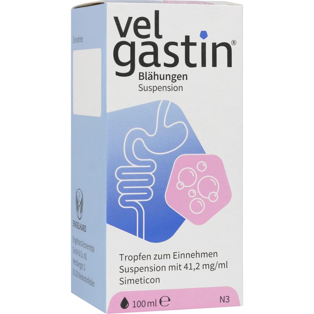 Verpackung von Medikament gegen Blähungen mit 100 ml Inhalt.