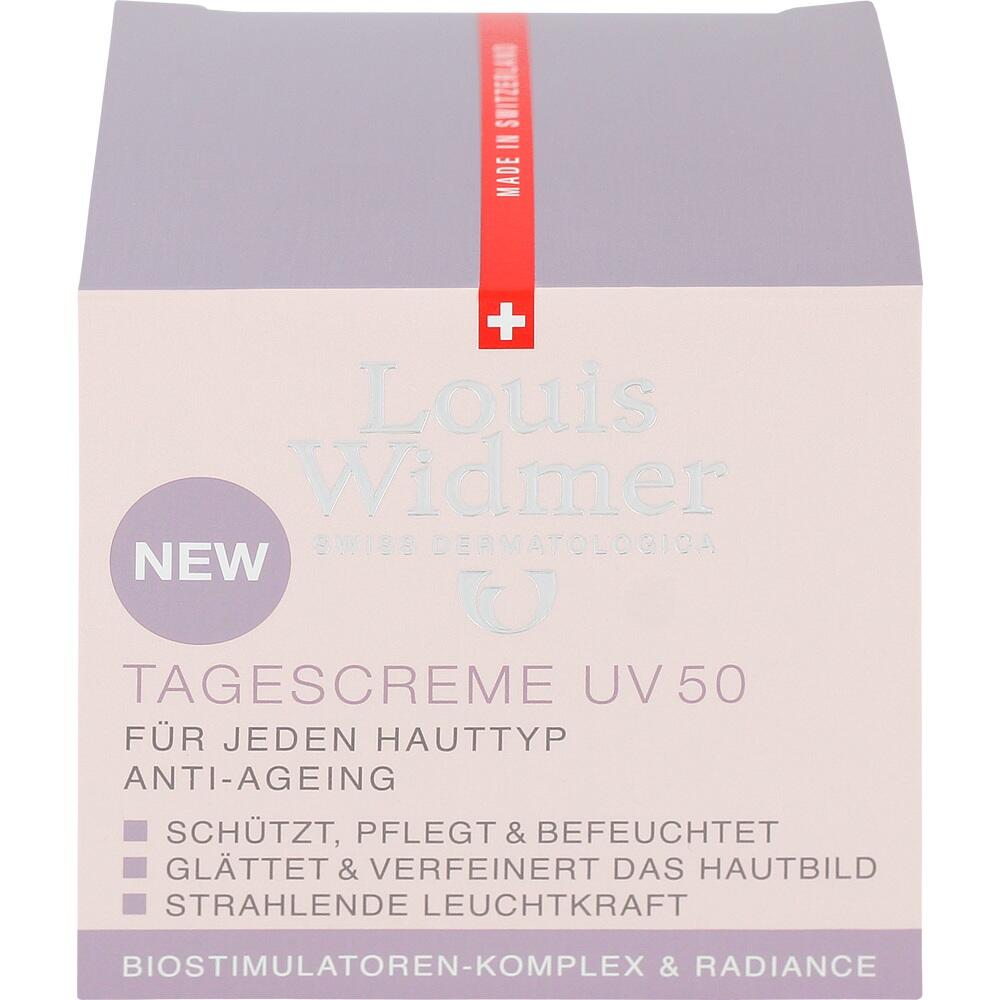 Lila Schachtel einer Anti-Aging-Tagescreme mit UV-Schutz und Pflegeeigenschaften.