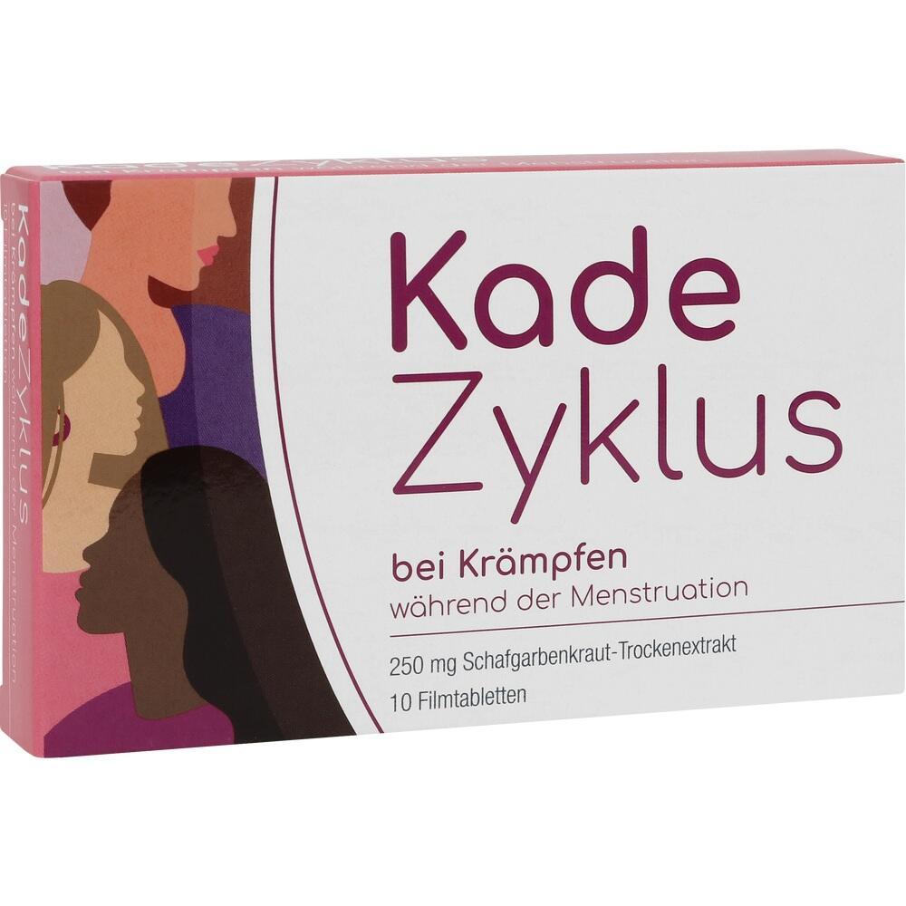 Rote Medikamentenpackung gegen Menstruationskrämpfe mit stilisierten Frauenprofilen.