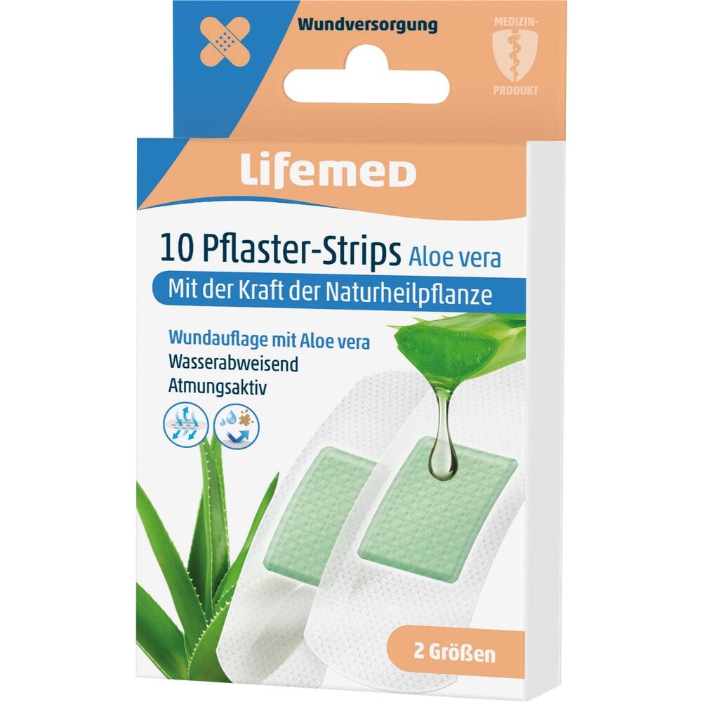 Eine Packung Pflaster-Strips mit Aloe Vera zur Wundversorgung.