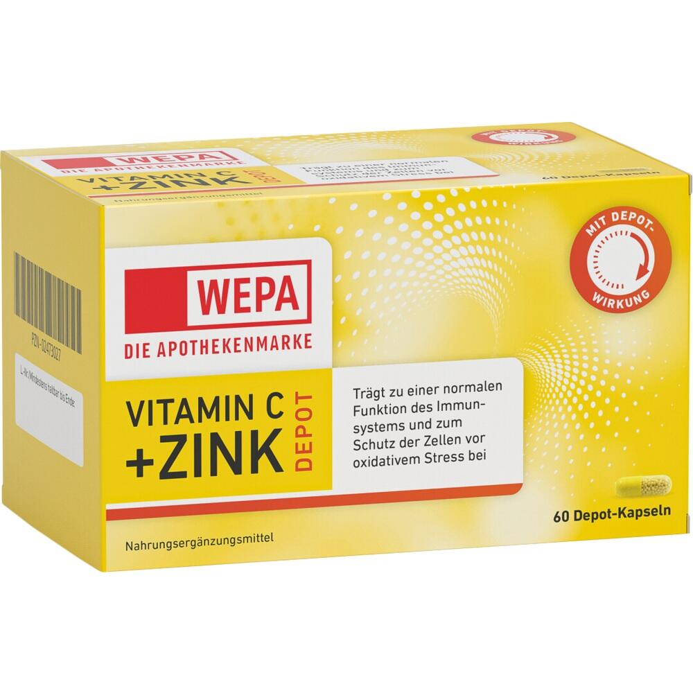 Gelbe Packung von Vitamin C + Zink Kapseln für das Immunsystem und Zellschutz.
