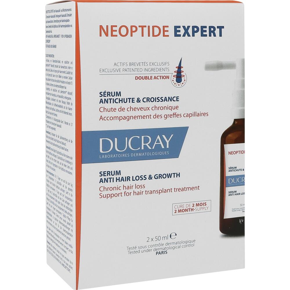 Eine Packung eines Haarwuchsmittels der Marke Ducray, genannt Neoptide Expert.