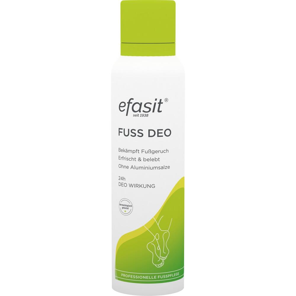 Weiße Spraydose mit grünem Deckel für Fußdeo gegen Geruch.