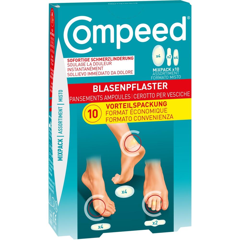 Eine Packung mit Blasenpflastern für die Füße.