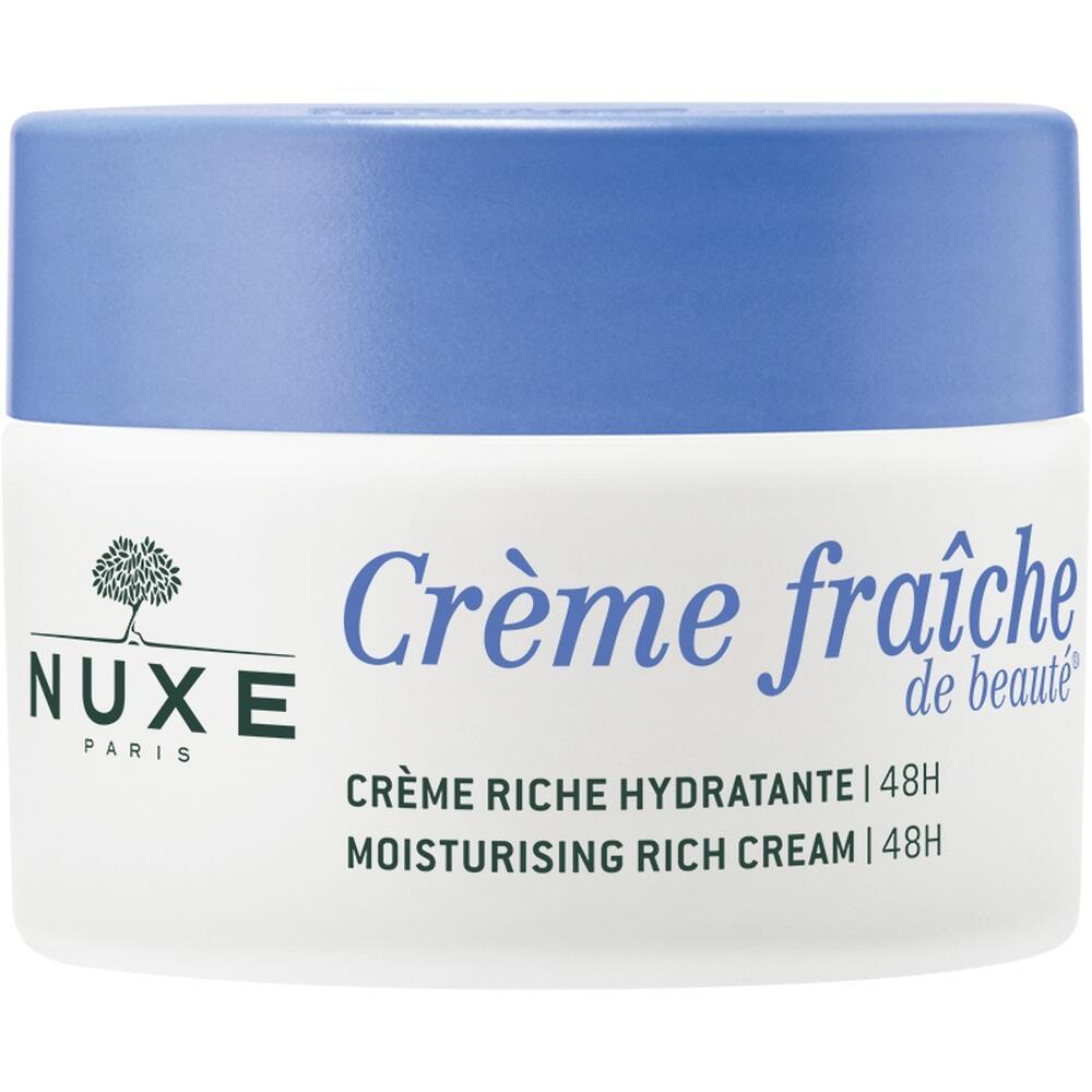 Creme-Behälter mit blauem Deckel und der Aufschrift "Crème fraîche de beauté".