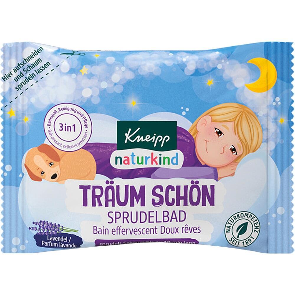 Verpackung mit schlafendem Kind, Hund und Mondmotiv, Beschriftung: "Träum Schön Sprudelbad".