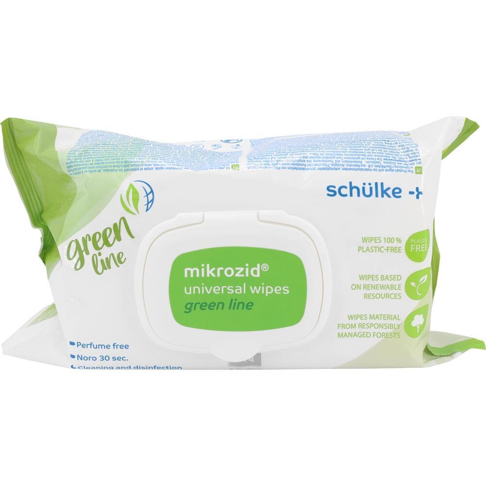 Verpackung von plastikfreien Reinigungstüchern der Marke "mikrozid" in grüner Linie.