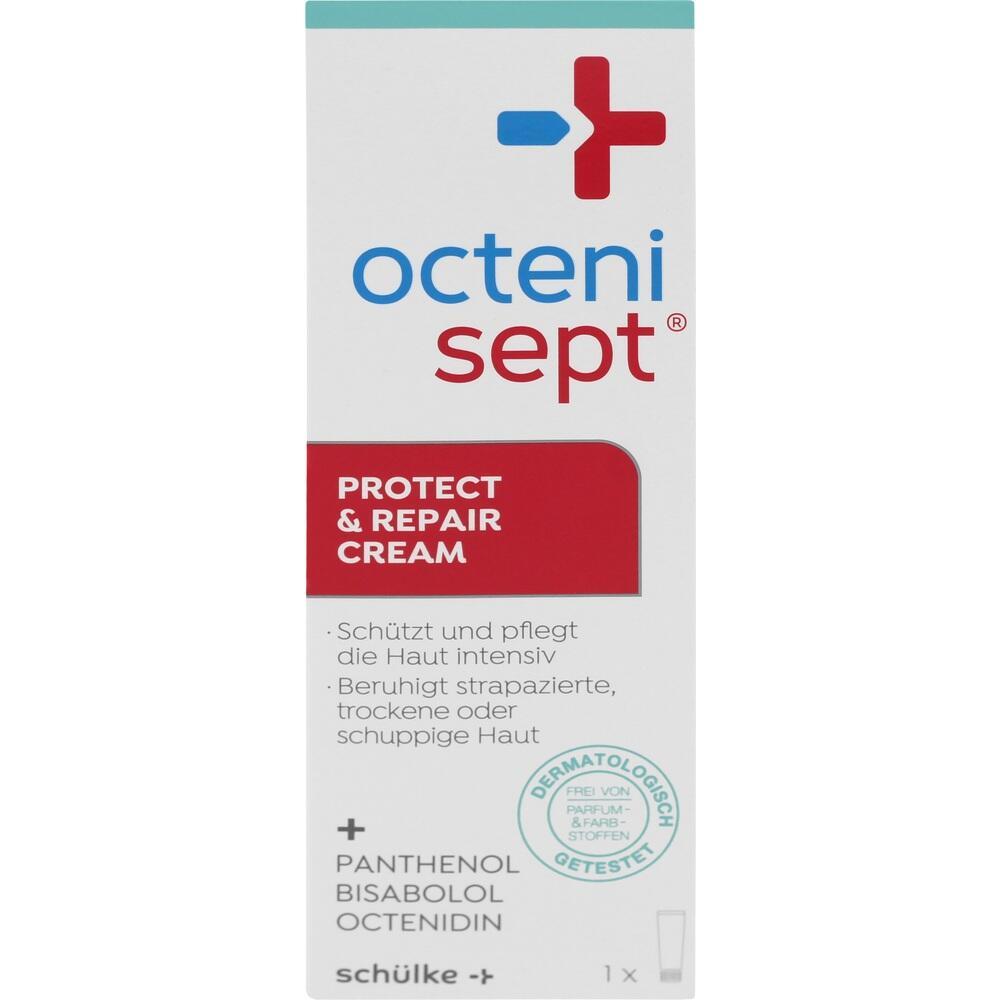 Weiße Verpackung von Octenisept Creme mit rotem und blauem Logo.