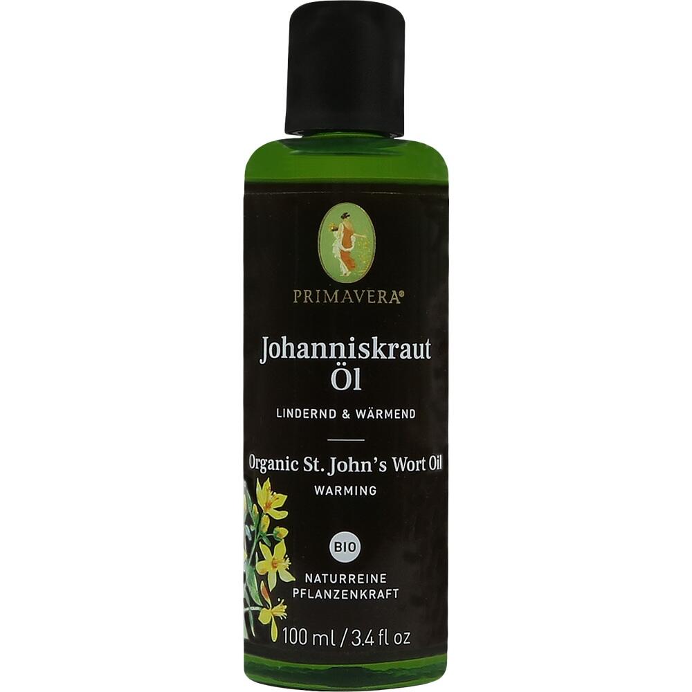 Gr&uuml;ne Flasche mit Johanniskraut&ouml;l von Primavera, 100 ml.
