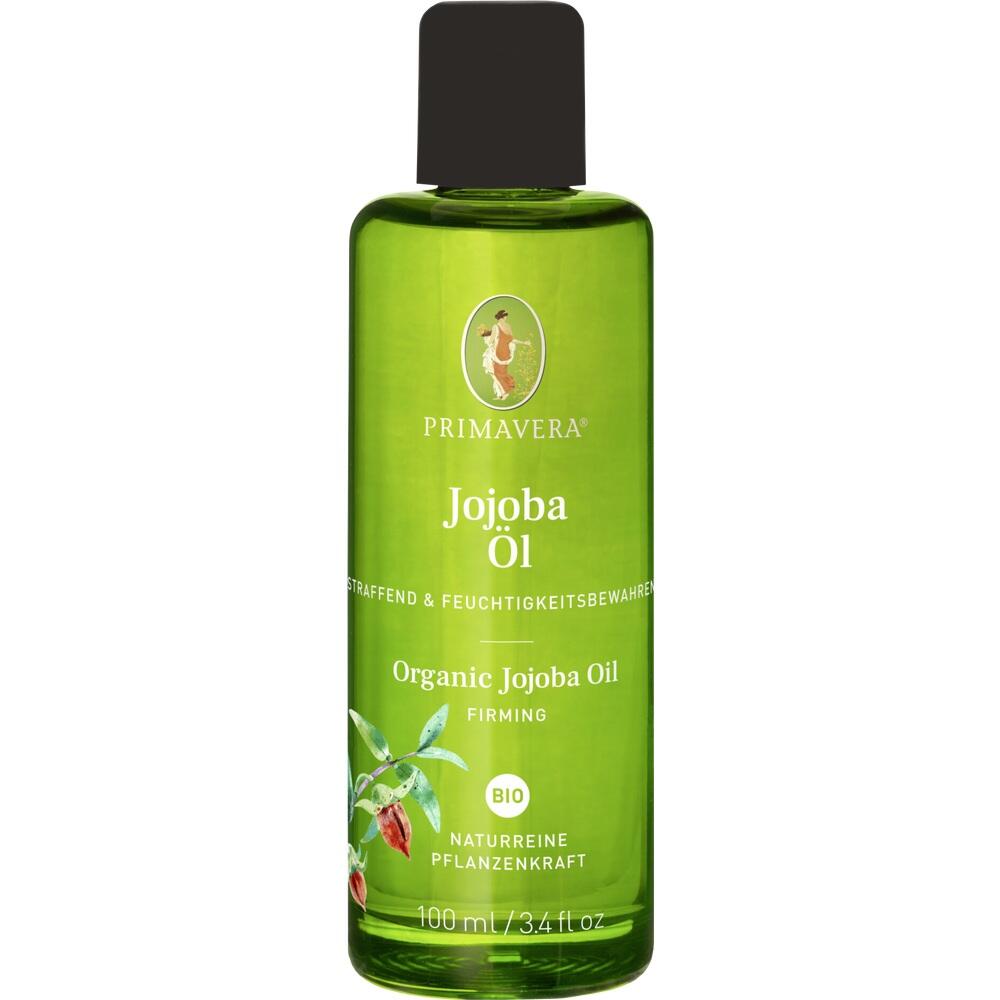 Gr&uuml;ne Flasche mit Jojoba&ouml;l von Primavera, 100 ml, biologisch.