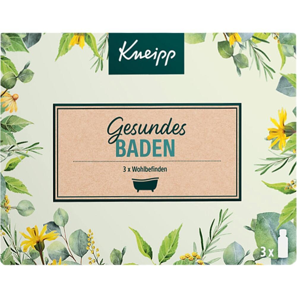 Eine Badeproduktverpackung mit Blumenmuster und der Aufschrift "Gesundes Baden" von Kneipp.