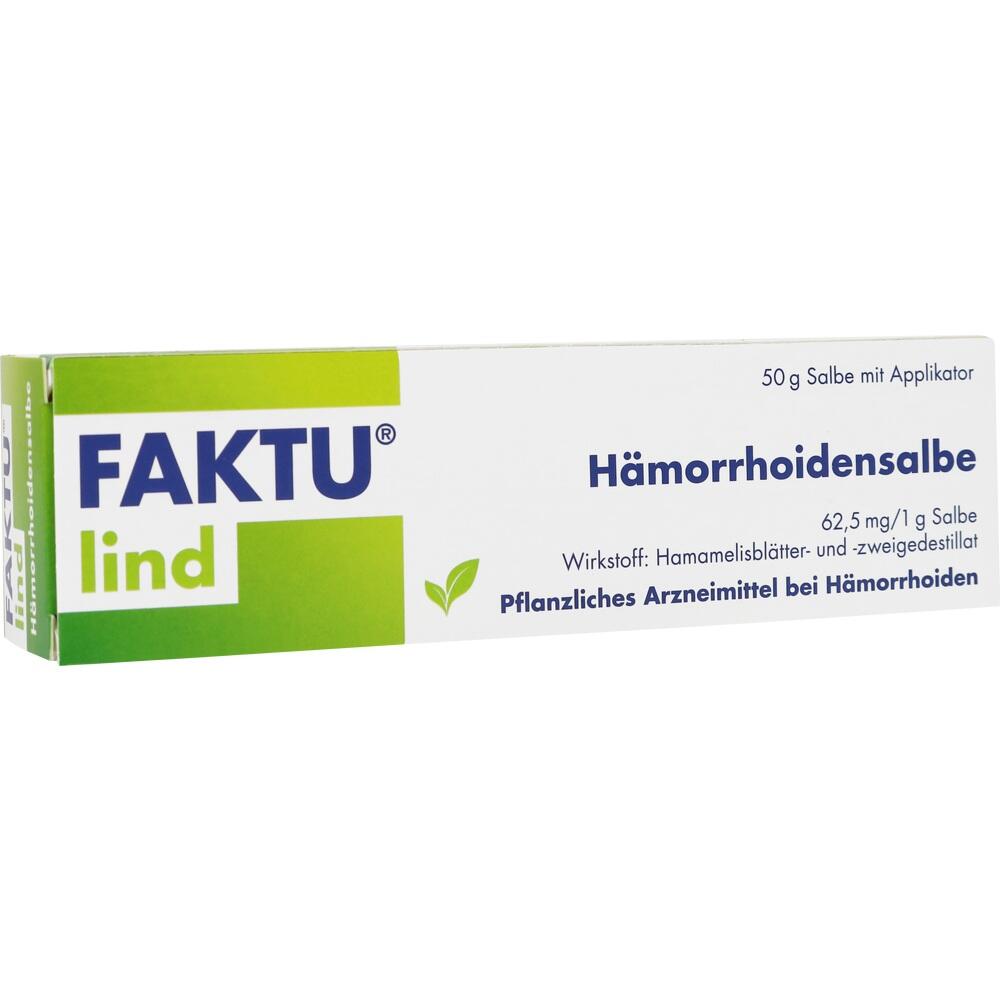 Eine grüne und weiße Schachtel Hämorrhoidensalbe von FAKTU lind.