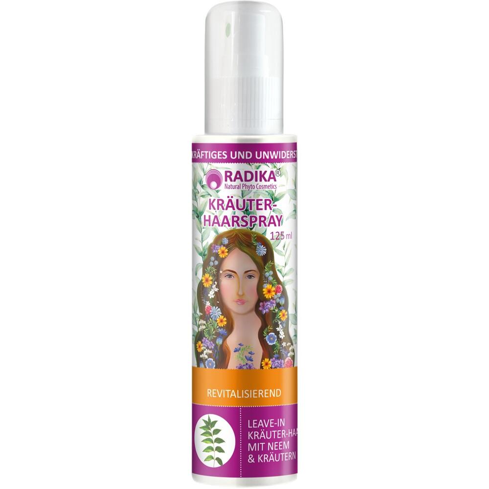 Eine Flasche Kräuterspray mit Blumen und einem Bild einer Frau darauf.