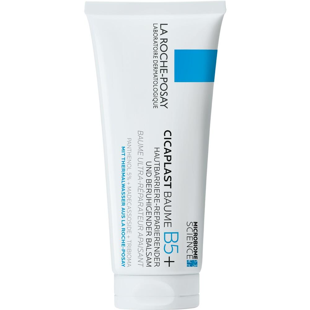 Weiße Verpackung mit blauer und schwarzer Schrift von La Roche-Posay Cicaplast Baume B5+.