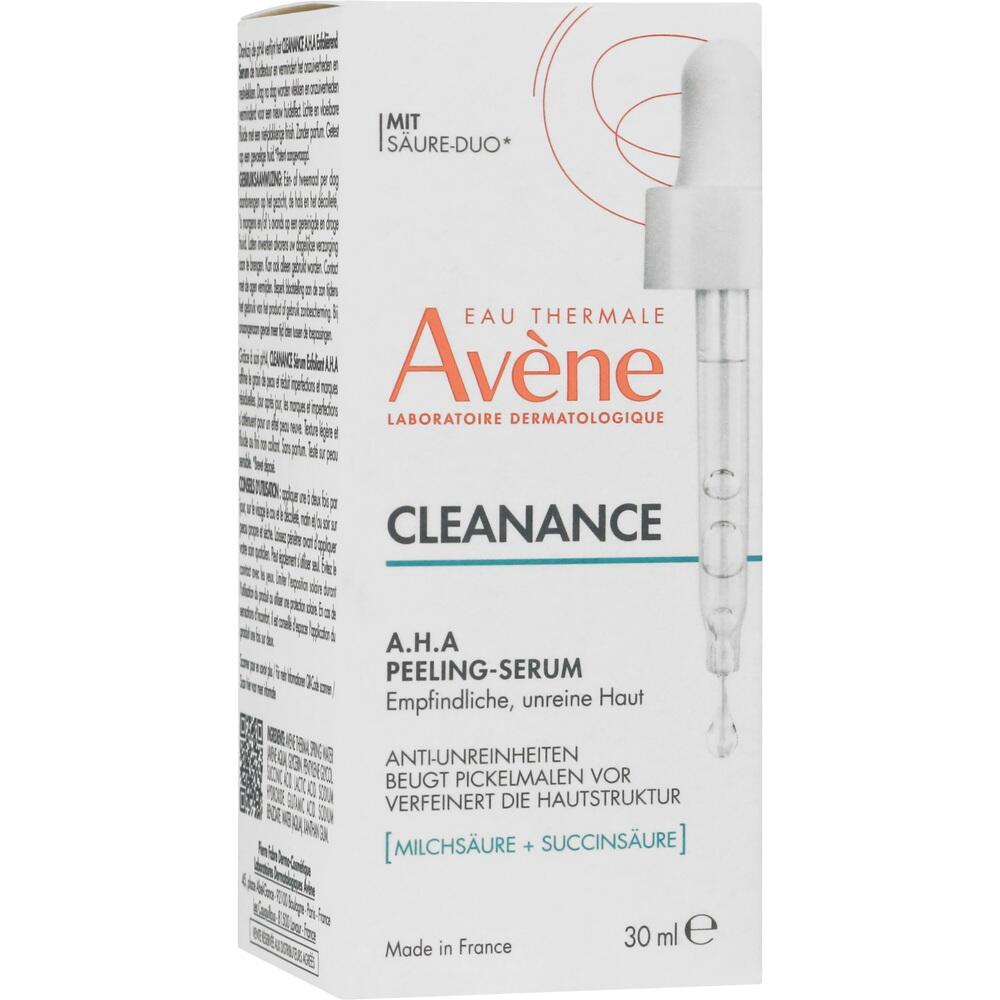 Eine Packung Avène Cleanance Peeling-Serum für empfindliche, unreine Haut.