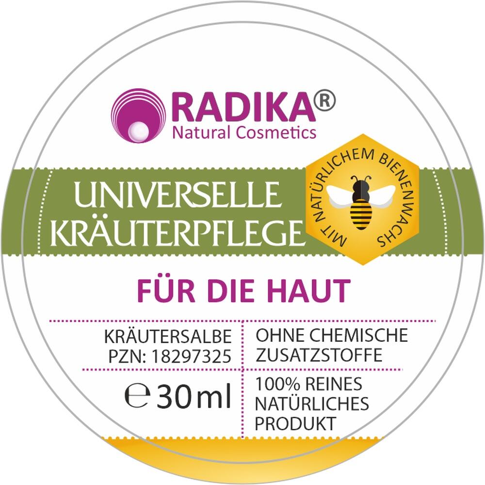 Etikett einer Kräutersalbe für die Haut mit natürlichem Bienenwachs, 30 ml.