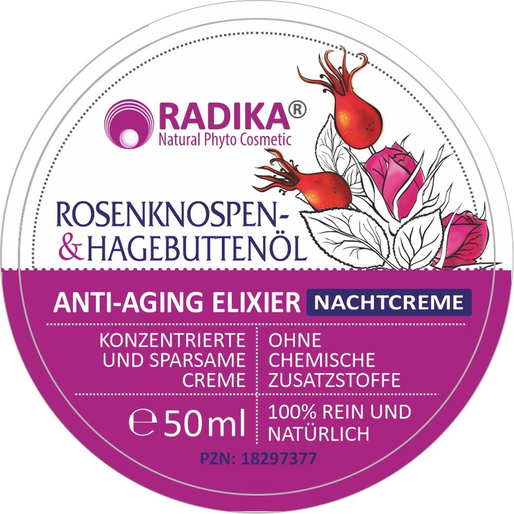 Runde Cremedose mit Rosen- und Hagebutten-Öl, Anti-Aging Elixier, 50 ml.