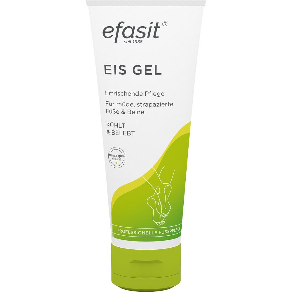 Weiße Tube mit grünem Deckel, enthält erfrischendes Eis-Gel für Füße und Beine.
