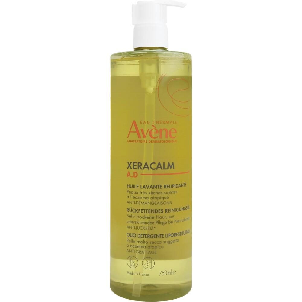 Gelbe Flasche mit Rückfettendem Reinigungsöl von Avène für trockene Haut.