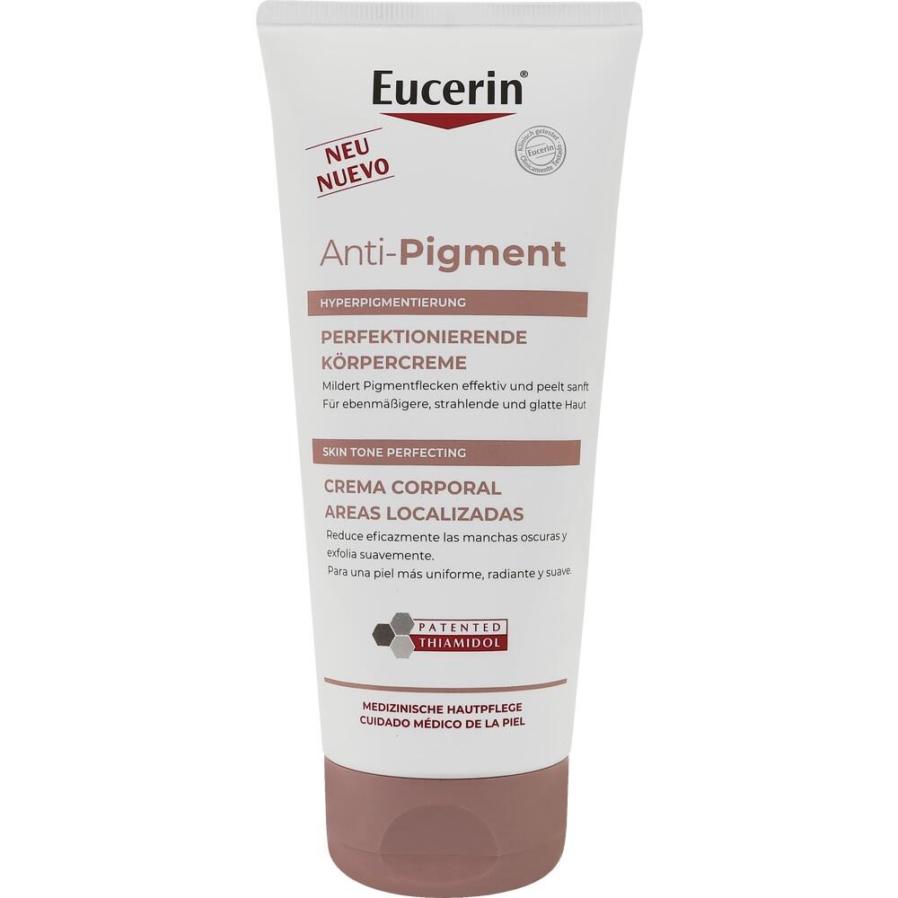 Eine Tube Eucerin Anti-Pigment Körpercreme gegen Pigmentflecken.