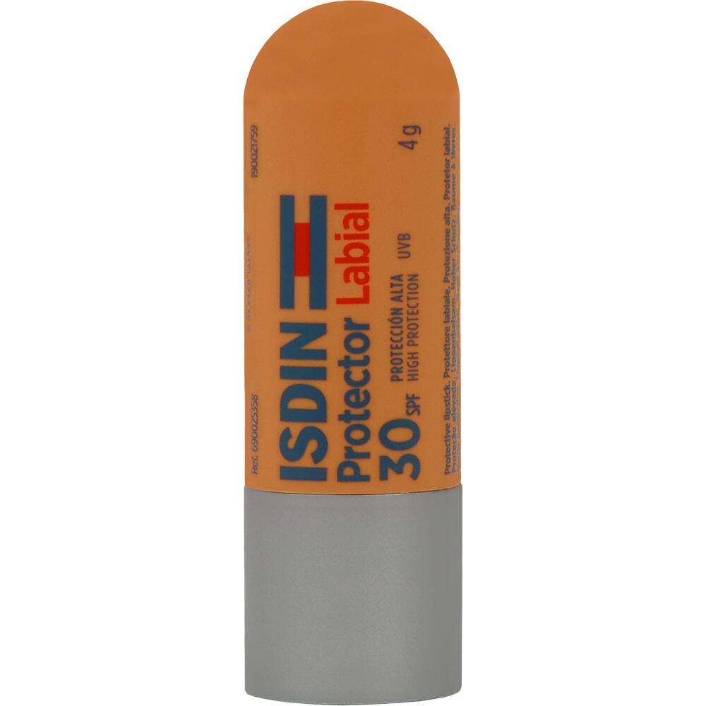 Ein orangefarbener Lippenpflegestift mit Lichtschutzfaktor 30.