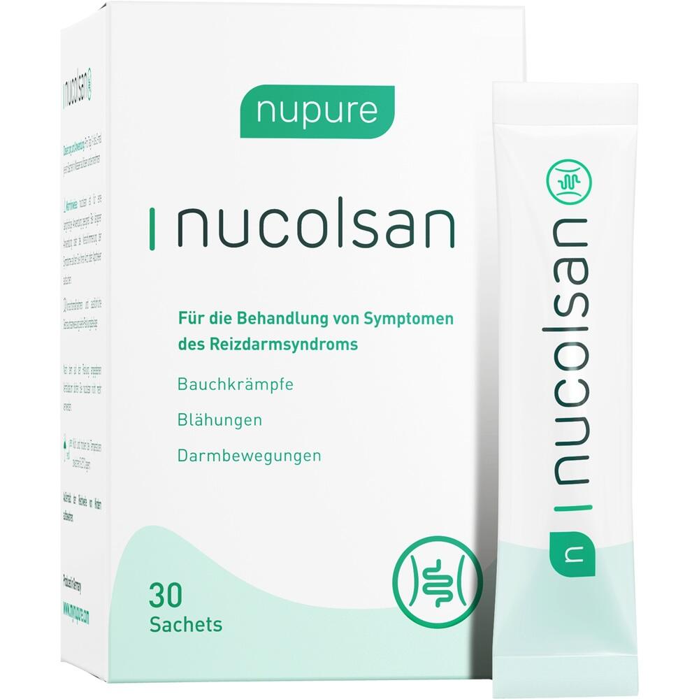 Ein Medikament namens "Nucolsan" in einem weißen Karton zur Behandlung von Reizdarmsyndrom.