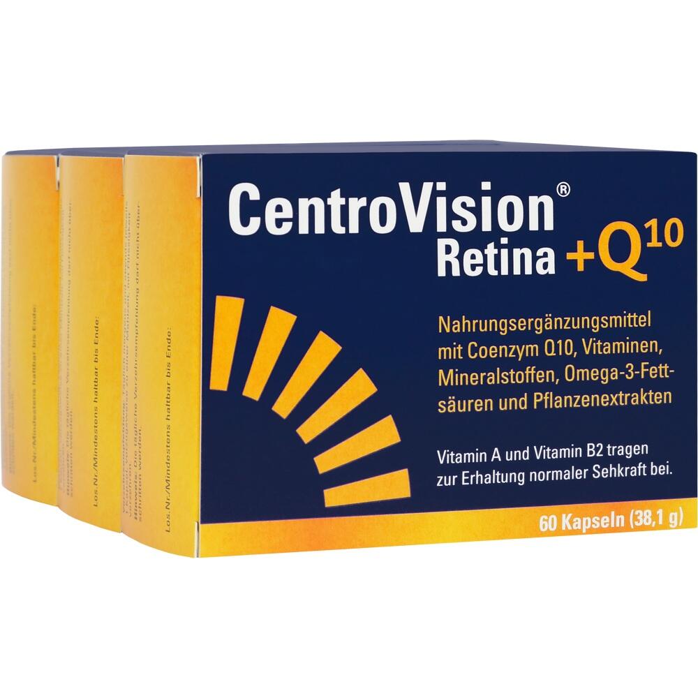 Packung von Nahrungsergänzungsmittel CentroVision Retina +Q10 für die Augen.
