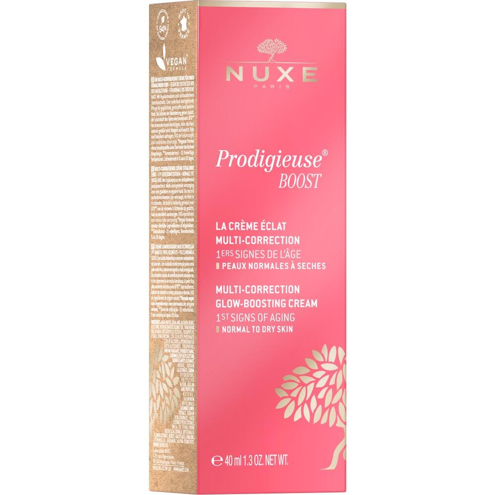 Rosa Verpackung einer NUXE Creme für strahlende Haut bei normalen bis trockenen Hauttypen.