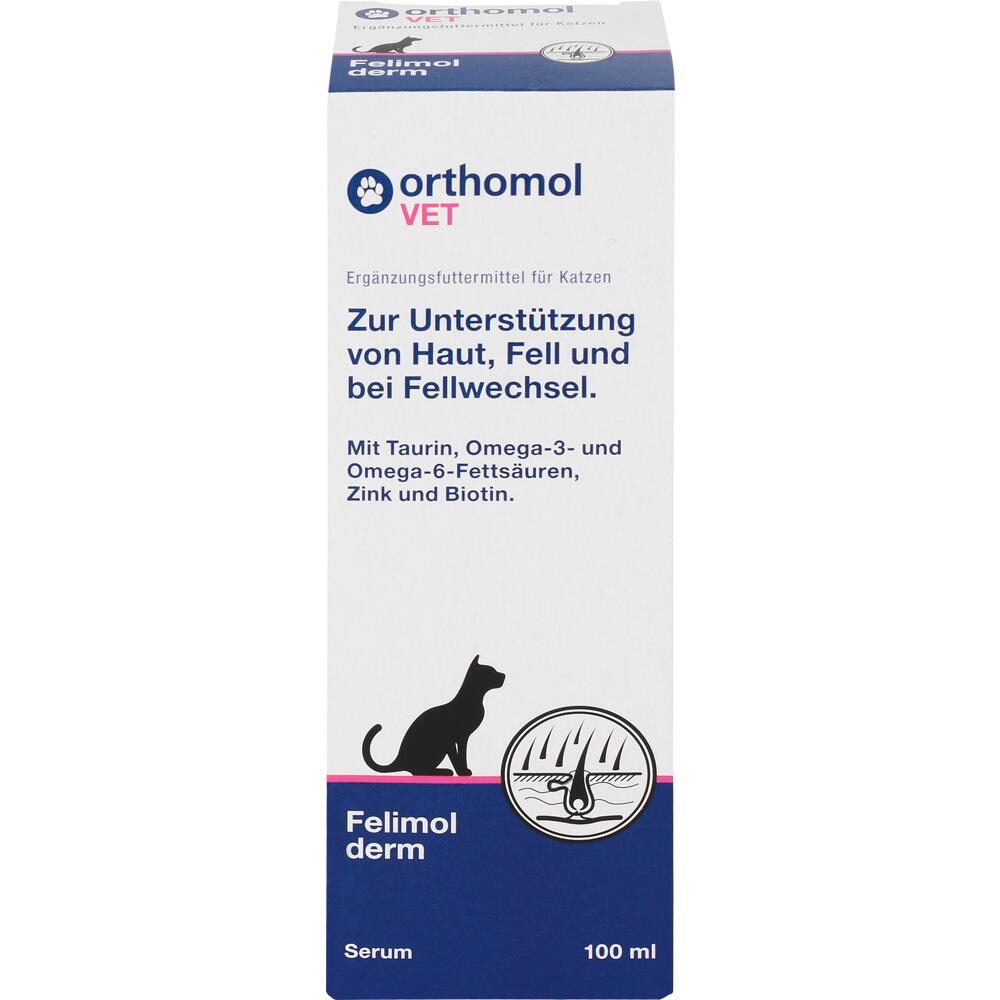 Verpackung einer Ergänzung für Katzenhaut und -fellpflege mit Omega-Fettsäuren.