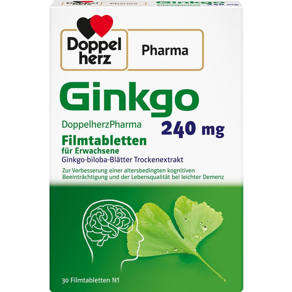 Verpackung von Ginkgo-Tabletten für Erwachsene zur Unterstützung der Gehirnfunktion.