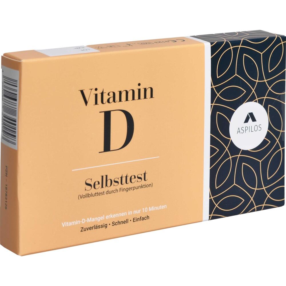 Orangefarbene Verpackung eines Vitamin D Selbsttests mit Muster.