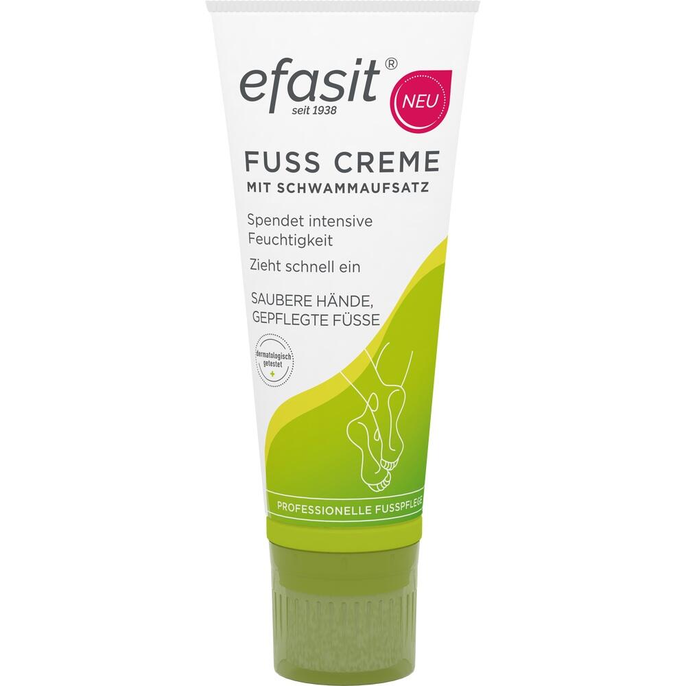 Eine Tube Fußcreme mit Schwammaufsatz für gepflegte Füße.