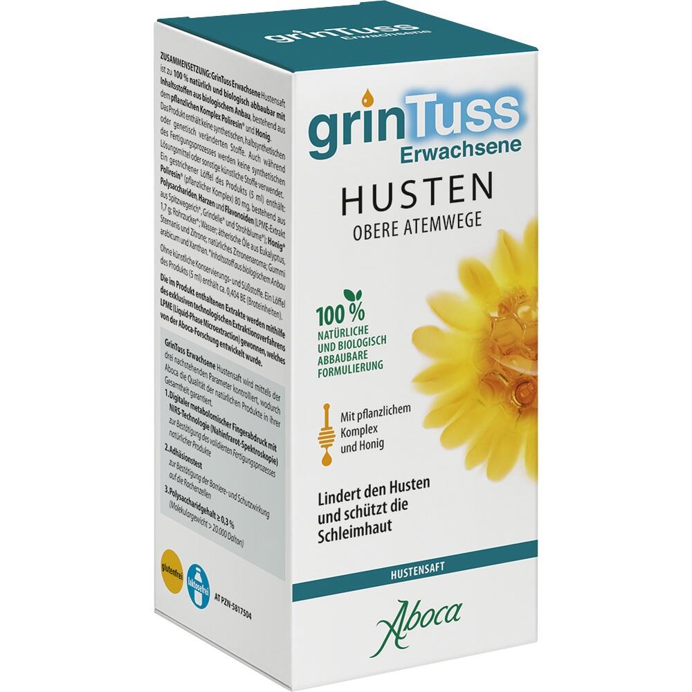 Verpackung eines Hustensafts für Erwachsene mit Pflanzenkomplex und Honig.