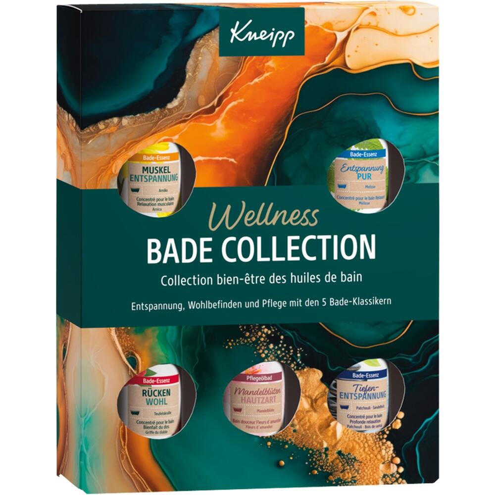 Eine Bade-Set-Verpackung mit bunten, marmorierten Mustern.