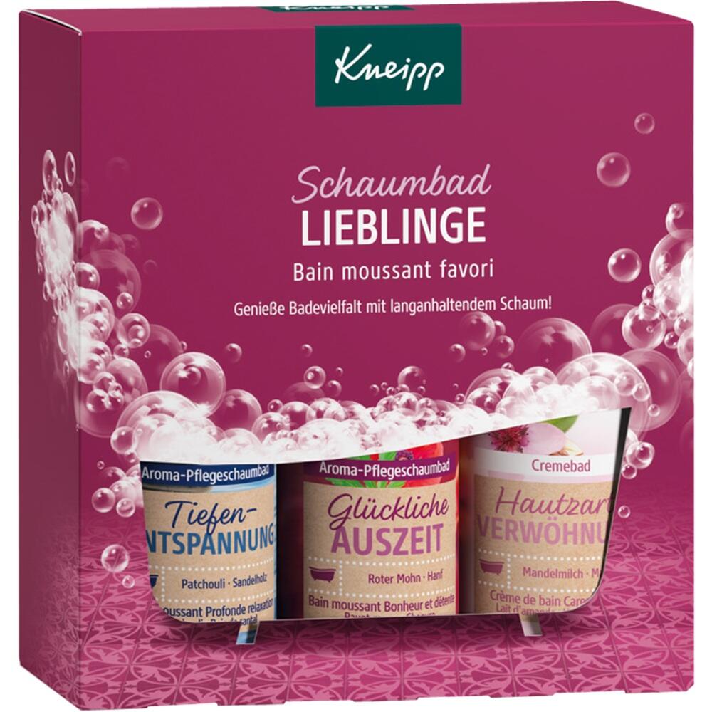 Eine Verpackung mit drei verschiedenen Schaum- und Cremebädern von Kneipp.