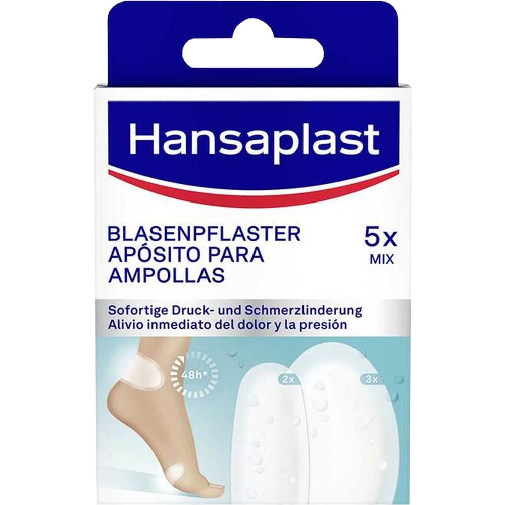 Verpackung von Hansaplast Blasenpflastern f&uuml;r schnelle Schmerzlinderung.